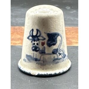 Thimble Vintage Hand Painted Ceramic Ware | USA | "Cow" | Artist Signed | 1992
